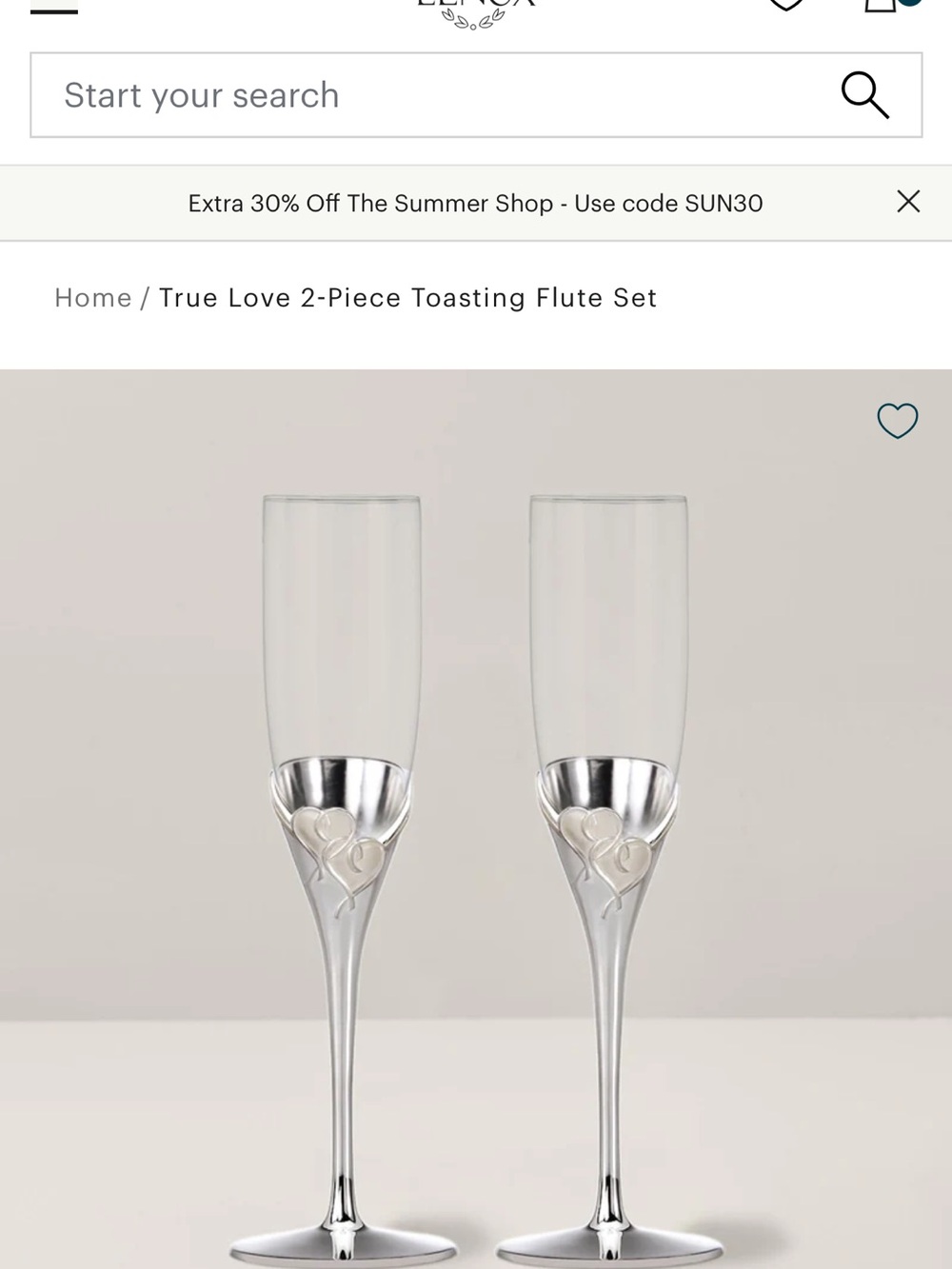 Lennox True Love 2-Piece Toasting Flute Set With Matching Picture Frame